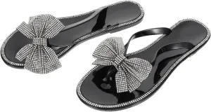 1Pair Summer Rhinestone Bowknot for Adults Stylish Indoor Outdoor Slippers Comfortable Sole Design Beach Footwear for Casual Wear
