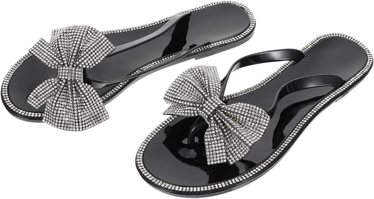 1Pair Summer Rhinestone Bowknot for Adults Stylish Indoor Outdoor Slippers Comfortable Sole Design Beach Footwear for Casual Wear