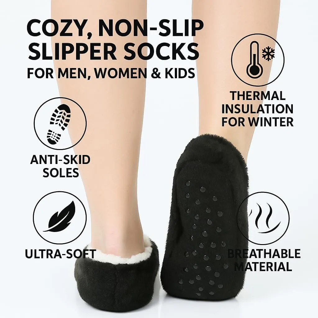 2-Pack Solid Faux Fur Slipper Socks - Soft, Warm, and Non-Slip Winter Essentials, Premium Fleece-Lined, Durable, and Stylish Socks