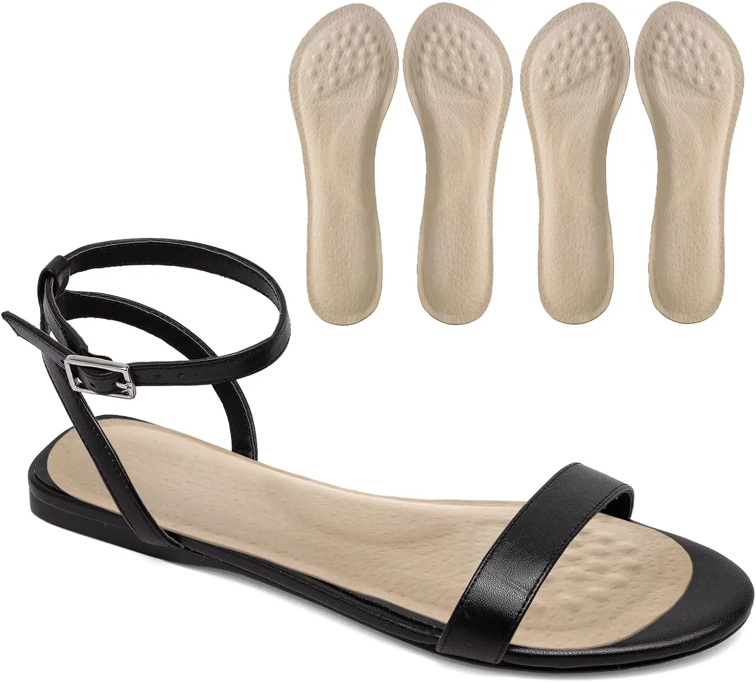 2 Pairs Pigskin High Heel Cushion Inserts for Women, Self Adhesive Arch Support Insoles for Flat Feet, Plantar Fasciitis and Pain Relief, No Slip Shoe Pads for Heels Sandals Flats Small 5-8 Size