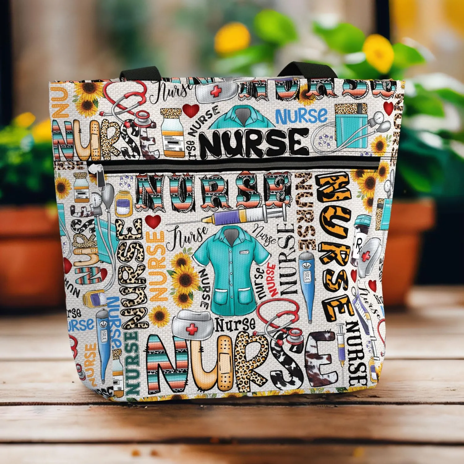 84hoods Large Waterproof Tote Bag with Pockets and Zipper for Work. Gift for Nurse. Shoulder Bag for Women.