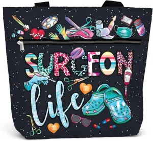 84hoods Large Waterproof Tote Bag with Pockets and Zipper for Work. Gift for Nurse. Shoulder Bag for Women.