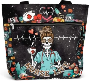 84hoods Large Waterproof Tote Bag with Pockets and Zipper for Work. Gift for Nurse. Shoulder Bag for Women.