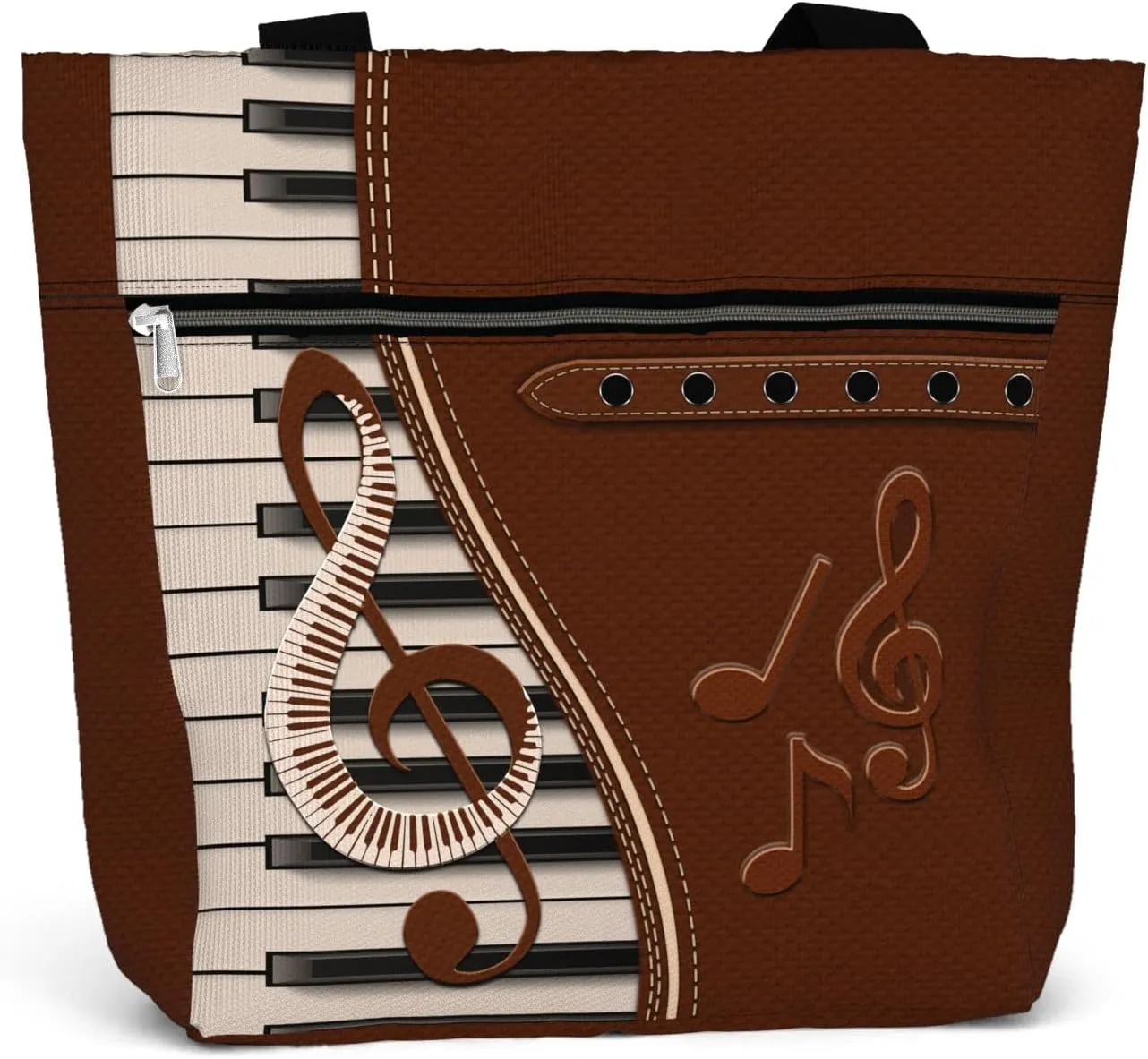 84hoods Tote Bag for Women. Large Shoulder Bag with Pockets and Zipper for Work. Gift for Piano Players, Piano Lovers.