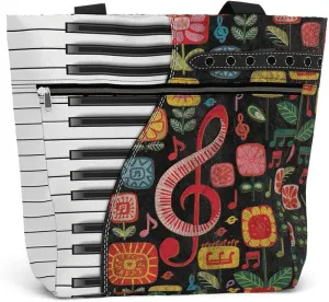 84hoods Tote Bag for Women. Large Shoulder Bag with Pockets and Zipper for Work. Gift for Piano Players, Piano Lovers.