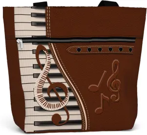 84hoods Tote Bag for Women. Large Shoulder Bag with Pockets and Zipper for Work. Gift for Piano Players, Piano Lovers.