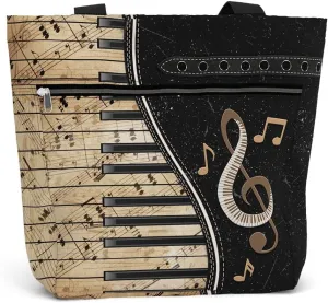 84hoods Tote Bag for Women. Large Shoulder Bag with Pockets and Zipper for Work. Gift for Piano Players, Piano Lovers.