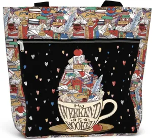 84hoods Waterproof Tote Bag with Pockets and Zipper for Work. Librarian Gift for Book Lovers. Shoulder Bag for Women.