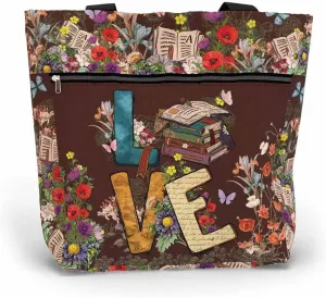 84hoods Waterproof Tote Bag with Pockets and Zipper for Work. Librarian Gift for Book Lovers. Shoulder Bag for Women.