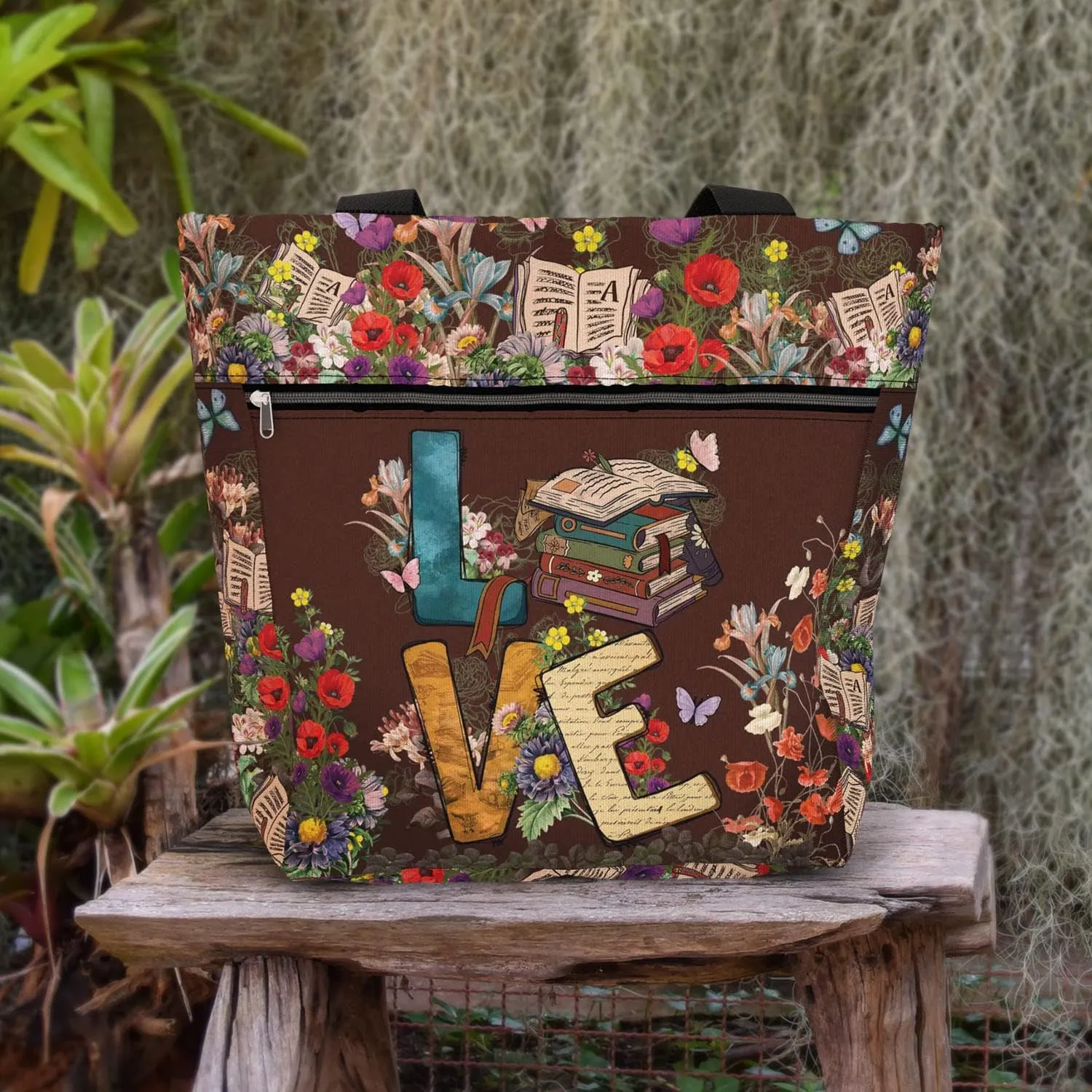 84hoods Waterproof Tote Bag with Pockets and Zipper for Work. Librarian Gift for Book Lovers. Shoulder Bag for Women.