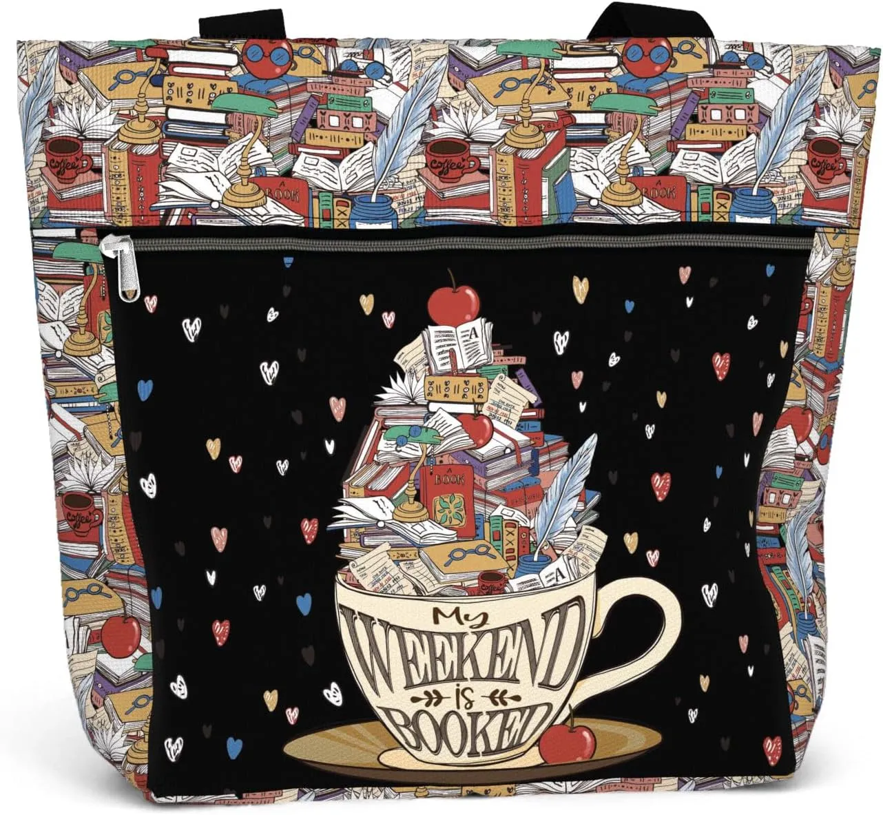 84hoods Waterproof Tote Bag with Pockets and Zipper for Work. Librarian Gift for Book Lovers. Shoulder Bag for Women.