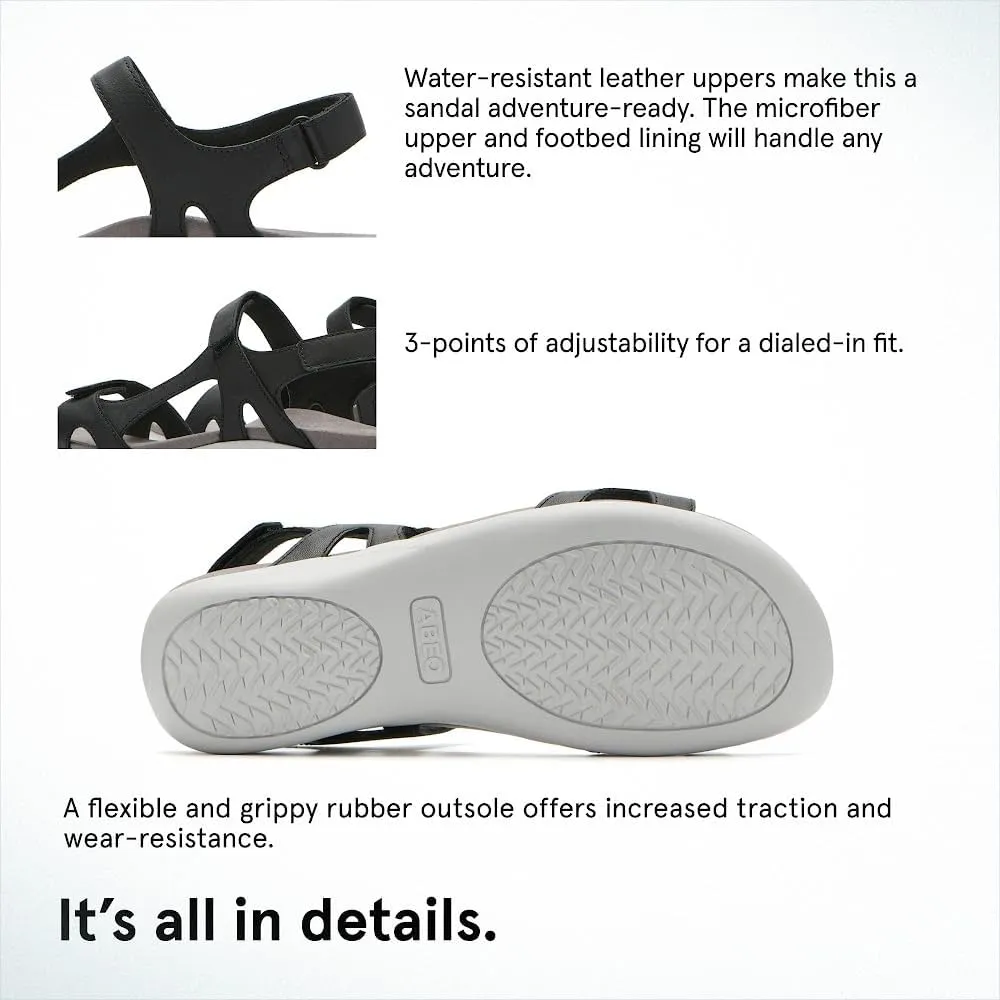 ABEO Oasis Sport Sandal | Walking Sandals Women | Water Resistant Leather Sandals | Three Points of Adjustability | Built-in Orthotic Insole