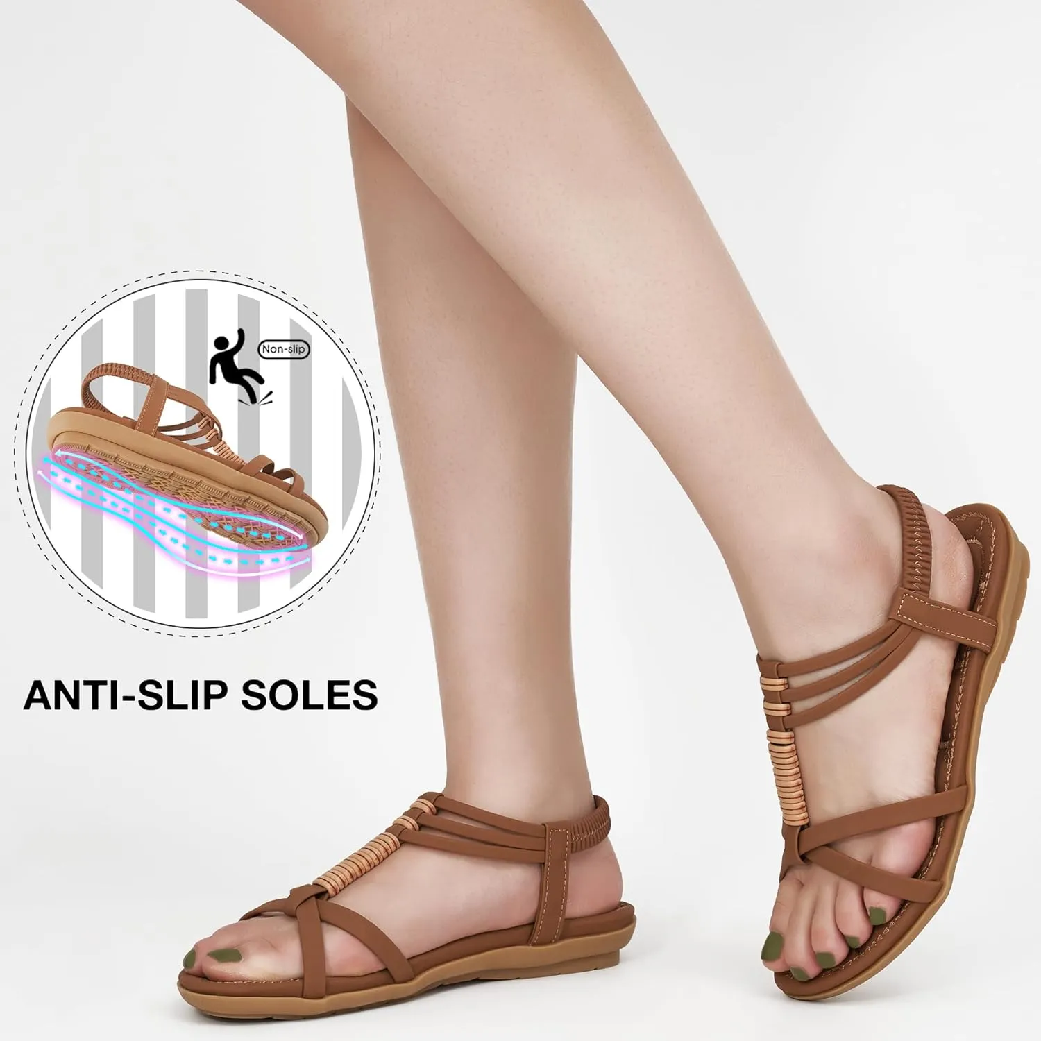 Alicegana Womens Sandals Summer Dressy Comfortable Flat Shoes Non Slip Gladiator Walking Casual Beach