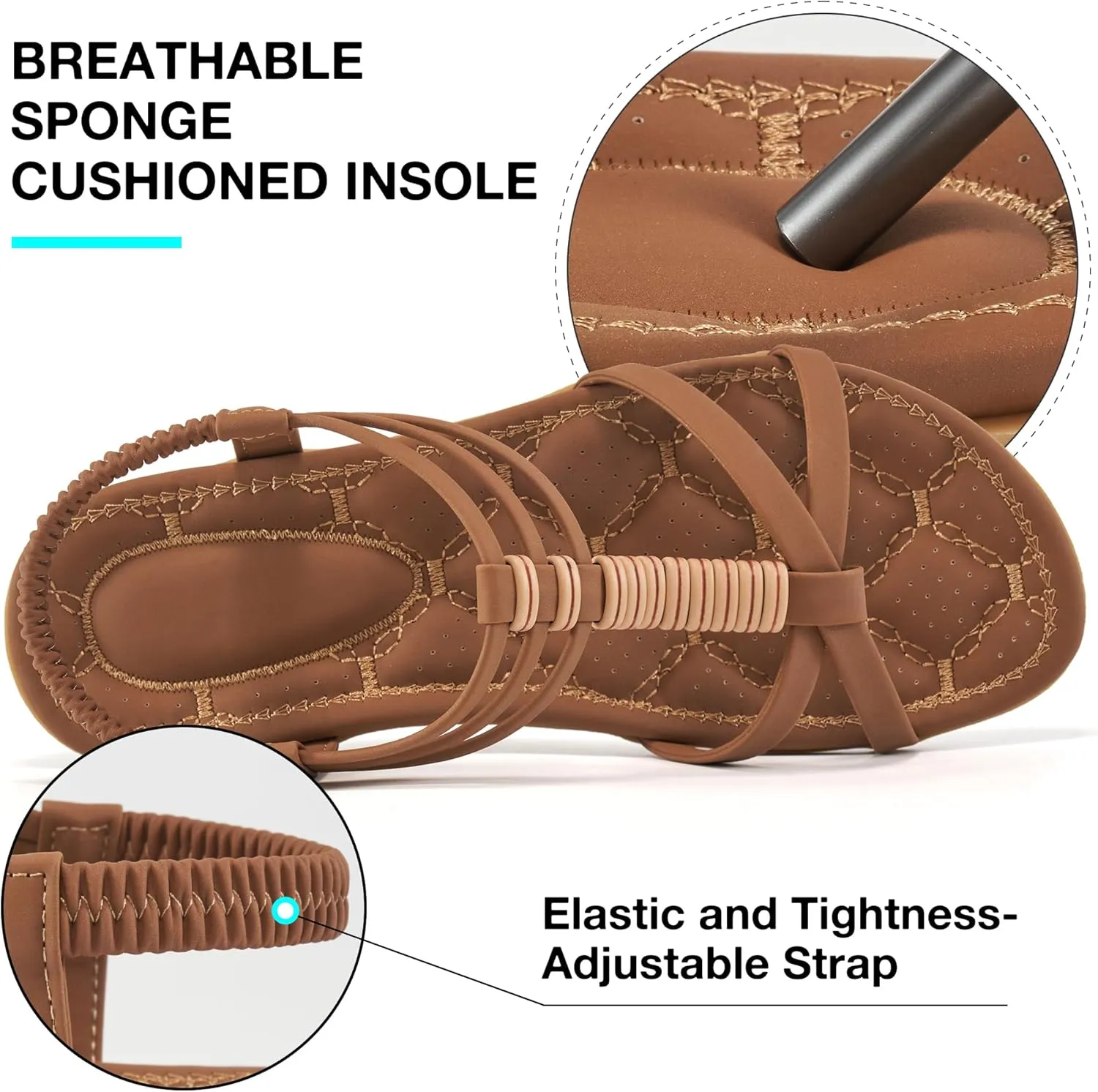 Alicegana Womens Sandals Summer Dressy Comfortable Flat Shoes Non Slip Gladiator Walking Casual Beach