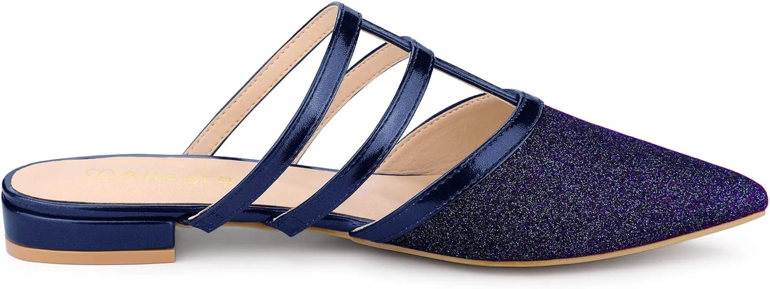 Allegra K Women's Glitter Pointed Toe Flat Mules