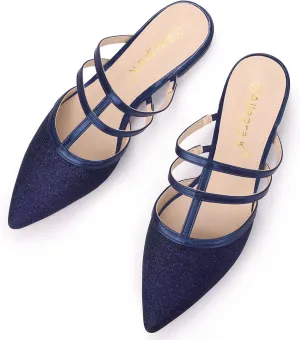 Allegra K Women's Glitter Pointed Toe Flat Mules