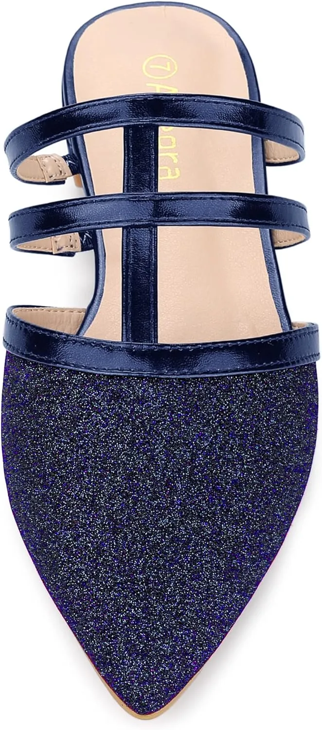 Allegra K Women's Glitter Pointed Toe Flat Mules