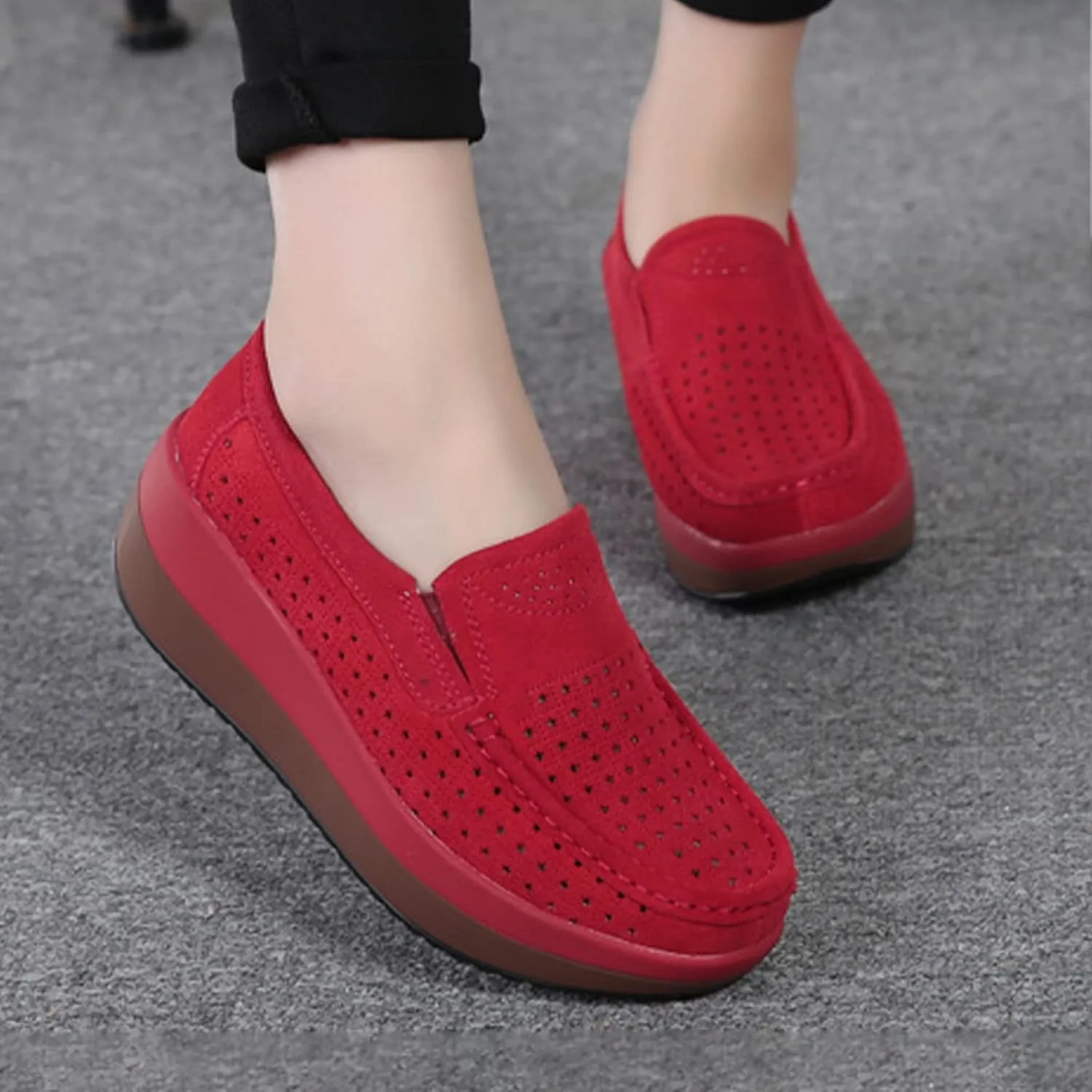 AngryMonkey Women's Fashion Platform Sneakers High Hidden Heel Wedge Moccasin Slip-on Casual Low Top Non-Slip Walking Shoes