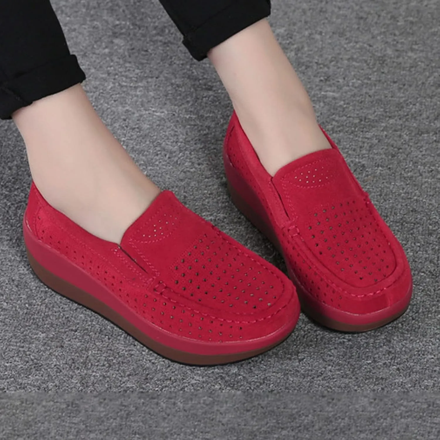 AngryMonkey Women's Fashion Platform Sneakers High Hidden Heel Wedge Moccasin Slip-on Casual Low Top Non-Slip Walking Shoes