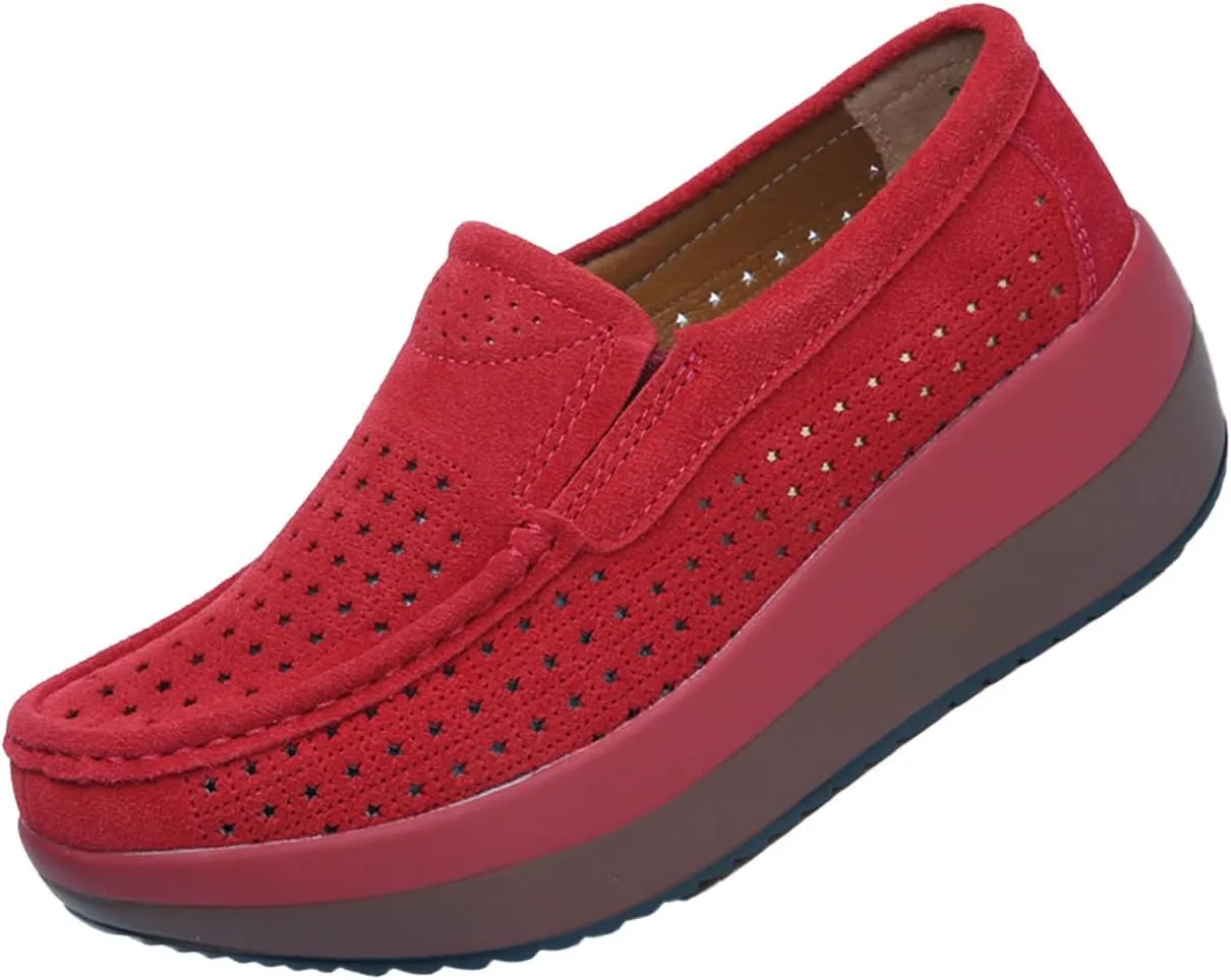 AngryMonkey Women's Fashion Platform Sneakers High Hidden Heel Wedge Moccasin Slip-on Casual Low Top Non-Slip Walking Shoes