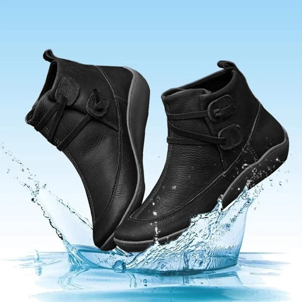 Ankle Boots for Women No Heel,2019 New Arch Support Booties Side Zip-up Vintage Leather Damping Shoes Flat Heel Booties