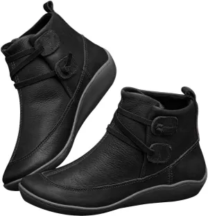 Ankle Boots for Women No Heel,2019 New Arch Support Booties Side Zip-up Vintage Leather Damping Shoes Flat Heel Booties