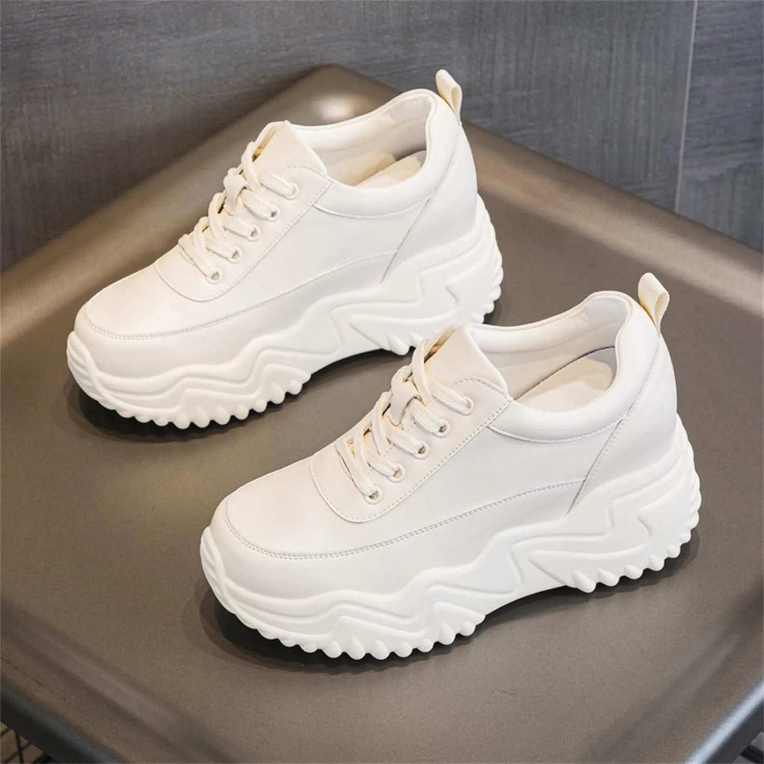 AONEGOLD Platform Sneakers High Heel Wedge Sneakers for Women Fashion Leather Chunky Sneakers Casual Walking Shoes Lace up Sneakers Increasing 3.15 inch
