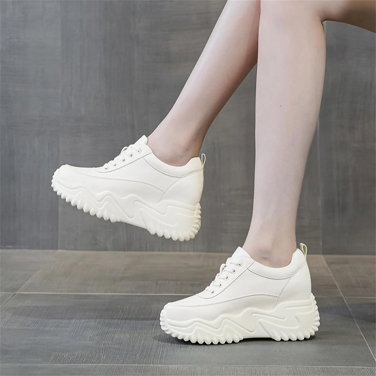 AONEGOLD Platform Sneakers High Heel Wedge Sneakers for Women Fashion Leather Chunky Sneakers Casual Walking Shoes Lace up Sneakers Increasing 3.15 inch