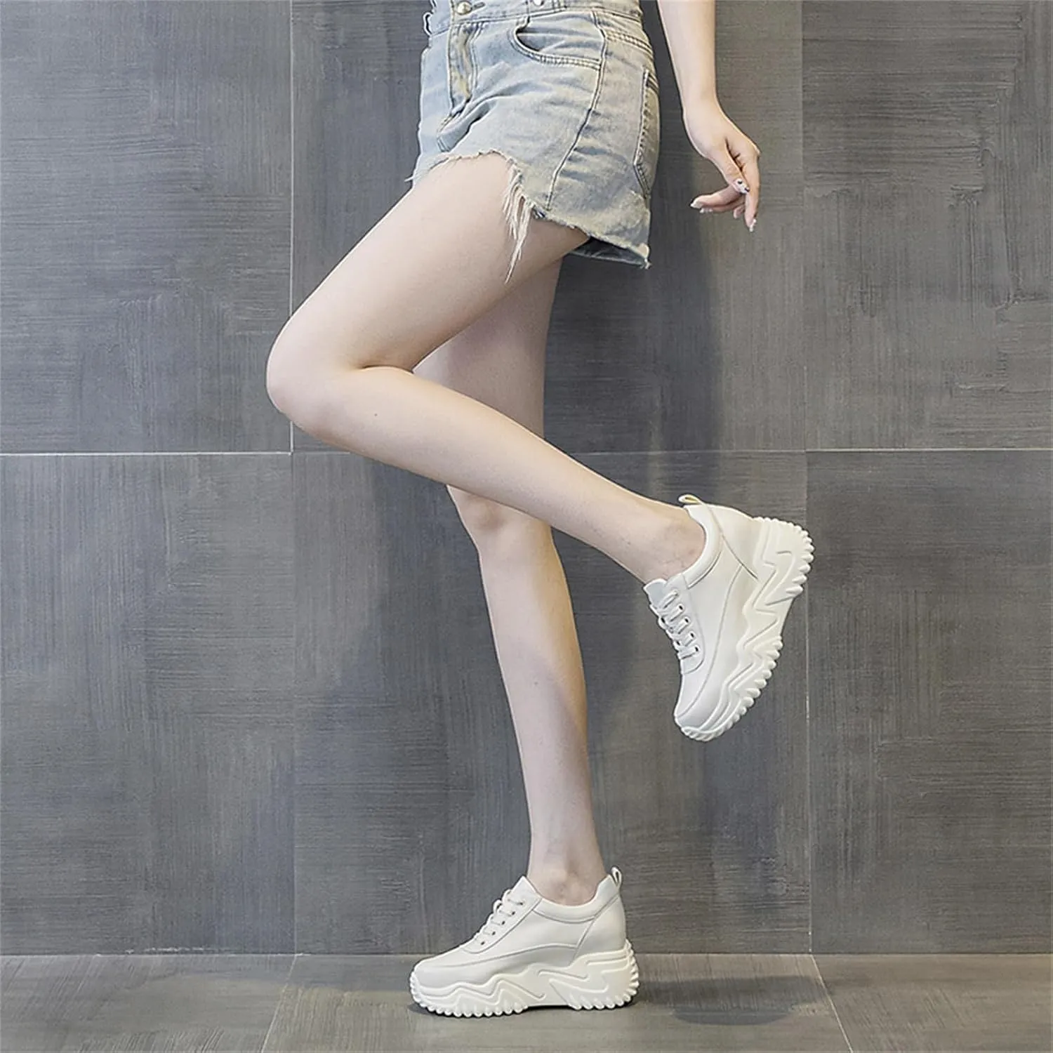 AONEGOLD Platform Sneakers High Heel Wedge Sneakers for Women Fashion Leather Chunky Sneakers Casual Walking Shoes Lace up Sneakers Increasing 3.15 inch