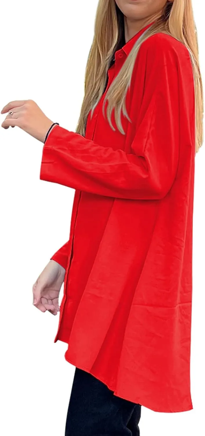 Aoysky Womens Oversized T Shirts Button Down Long Sleeve Shirt V Neck Collar Loose Flowy Blouse