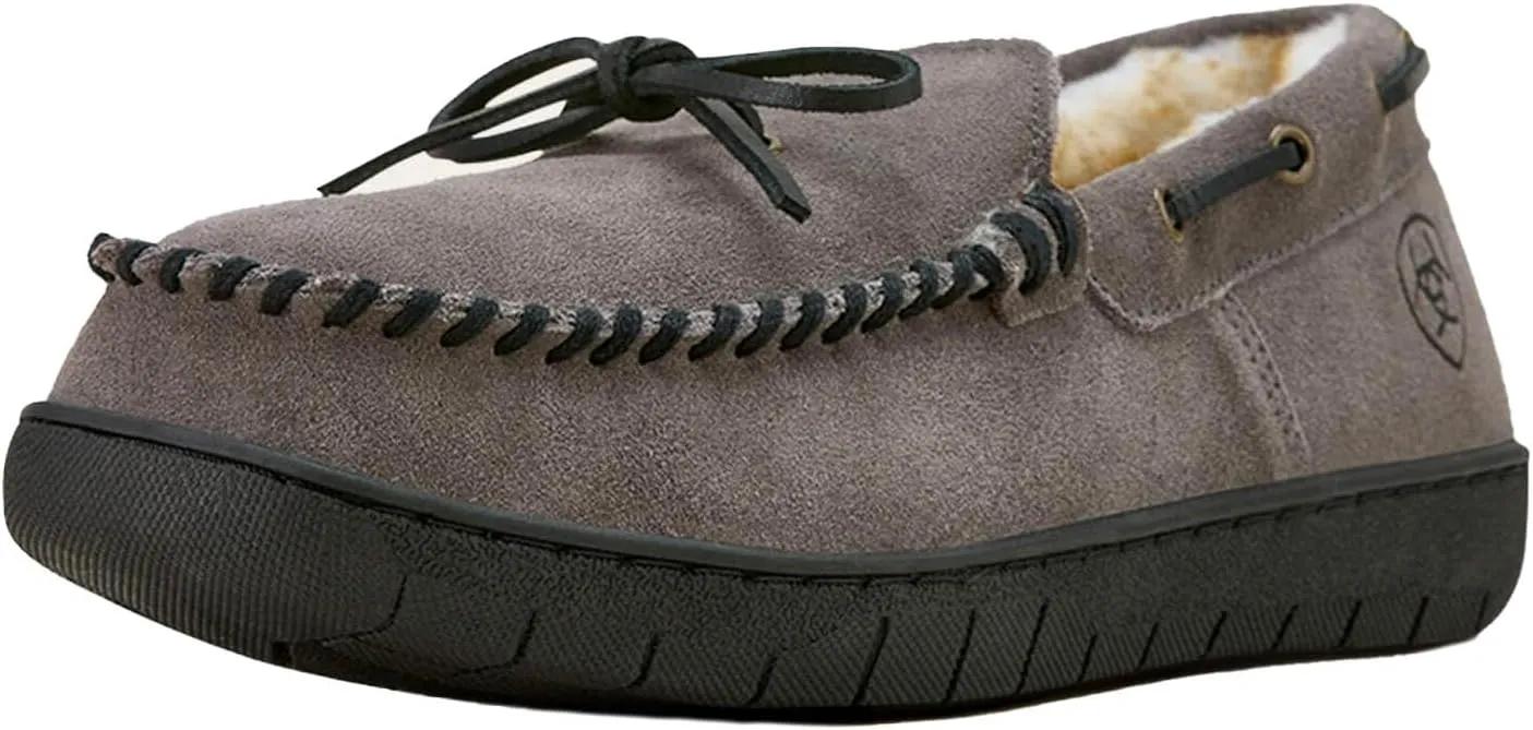 ARIAT Men's Indoor/Outdoor Warm Comfortable Harrison Moccasin Slippers with Genuine Suede Leather Upper