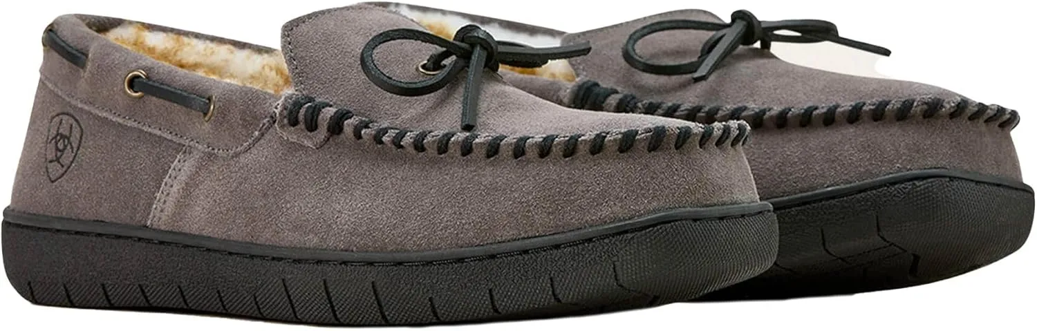 ARIAT Men's Indoor/Outdoor Warm Comfortable Harrison Moccasin Slippers with Genuine Suede Leather Upper