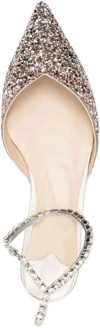Arqa Women's Ballet Flat Crystal Ankle Strap Low Heels Dressy Comfortable Flats Shoes