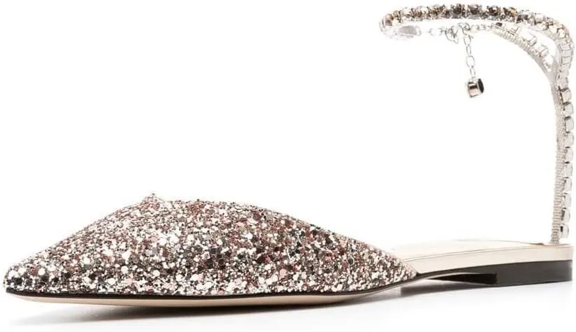 Arqa Women's Ballet Flat Crystal Ankle Strap Low Heels Dressy Comfortable Flats Shoes
