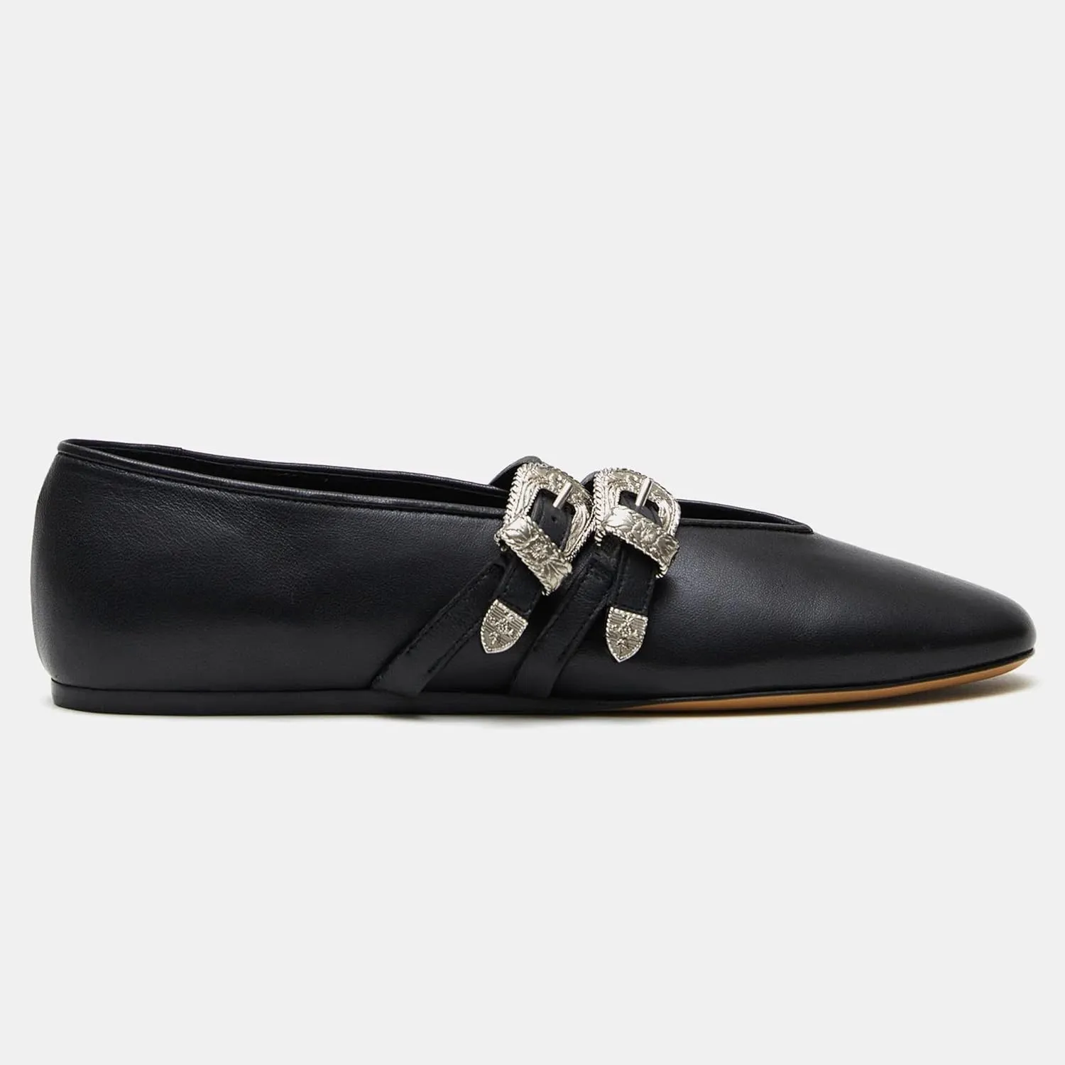 Arqa Women's Ballet Flats with Two Western Buckles Cushioned Leather Insole & Piping Dressy Comfortable Work Office Flats Wedding Ballerina Shoes