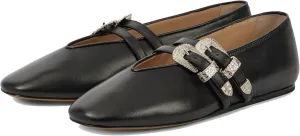 Arqa Women's Ballet Flats with Two Western Buckles Cushioned Leather Insole & Piping Dressy Comfortable Work Office Flats Wedding Ballerina Shoes