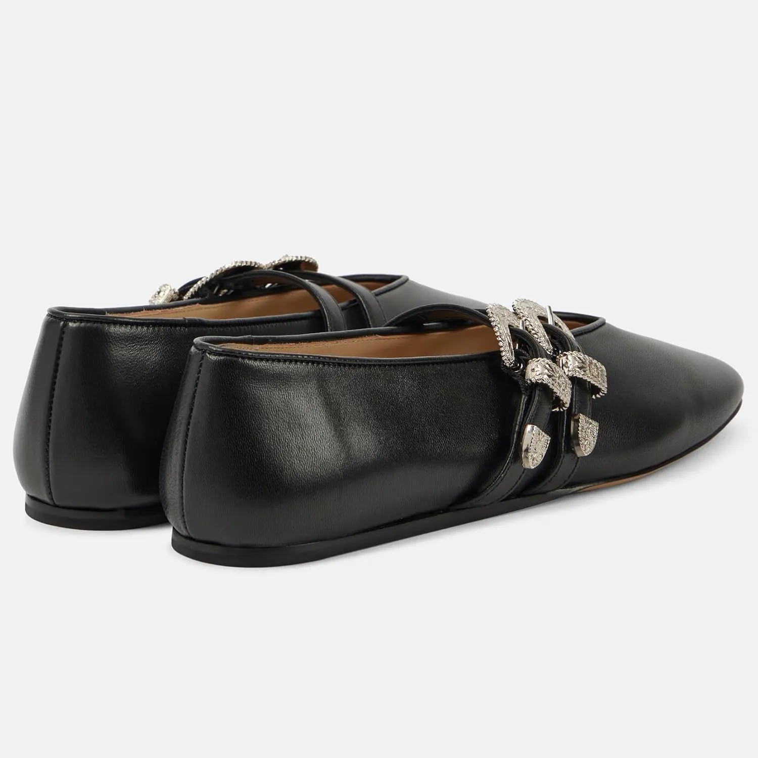 Arqa Women's Ballet Flats with Two Western Buckles Cushioned Leather Insole & Piping Dressy Comfortable Work Office Flats Wedding Ballerina Shoes