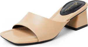 Arromic Women's Block Mule Heeled Sandals Clear Black Nude White Chunky Heels Backless Square Open Toe Slip on Mules Heeled Slippers Dressy Party Prom Wedding Shoes