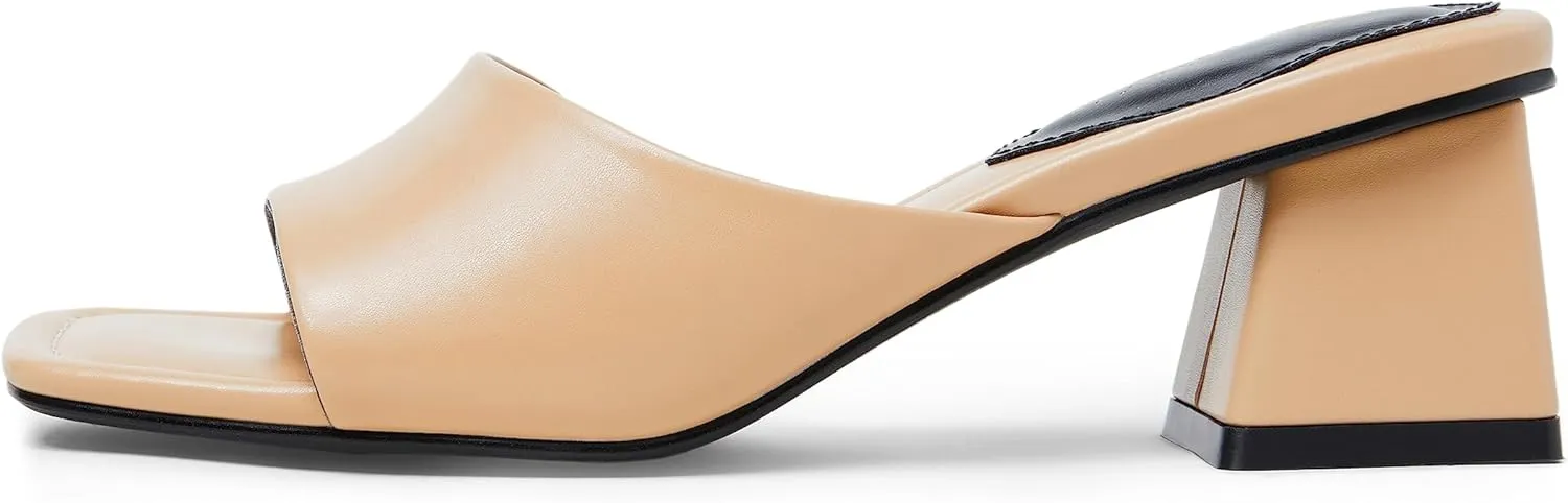 Arromic Women's Block Mule Heeled Sandals Clear Black Nude White Chunky Heels Backless Square Open Toe Slip on Mules Heeled Slippers Dressy Party Prom Wedding Shoes