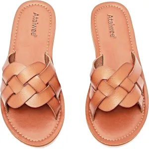 Ataiwee Women's Flat Slide Sandals - Fashion Slip On Flat Summer Shoes.