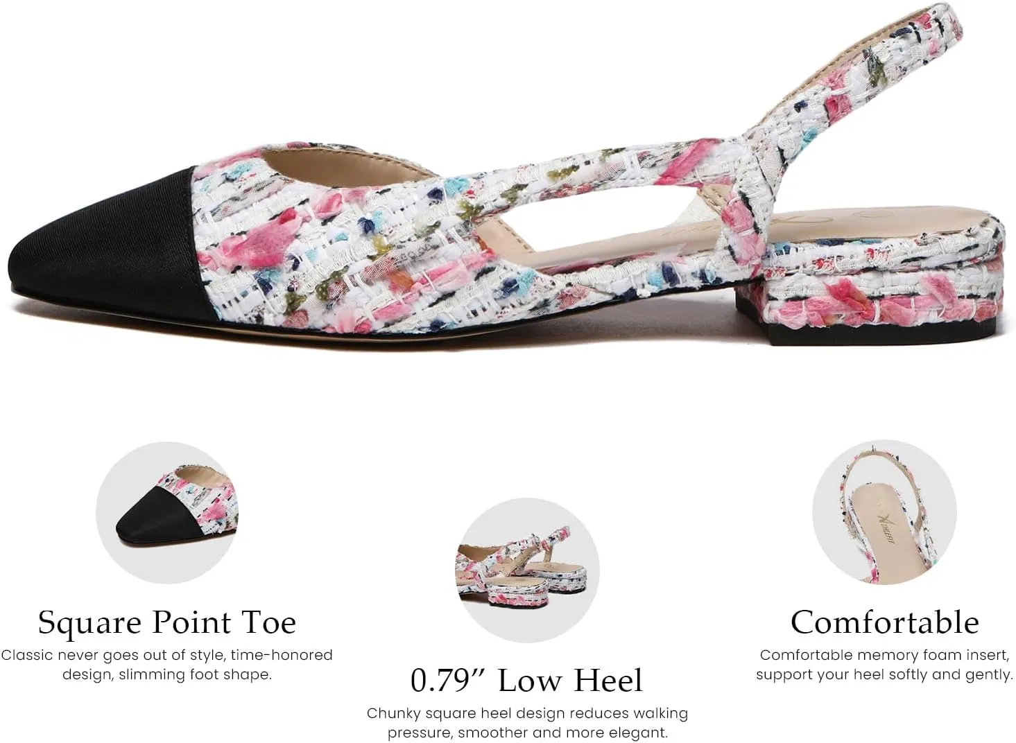 Athlefit Slingback Flats for Women Square Pointed Toe Two Toned Flats Wedding Pumps for Women