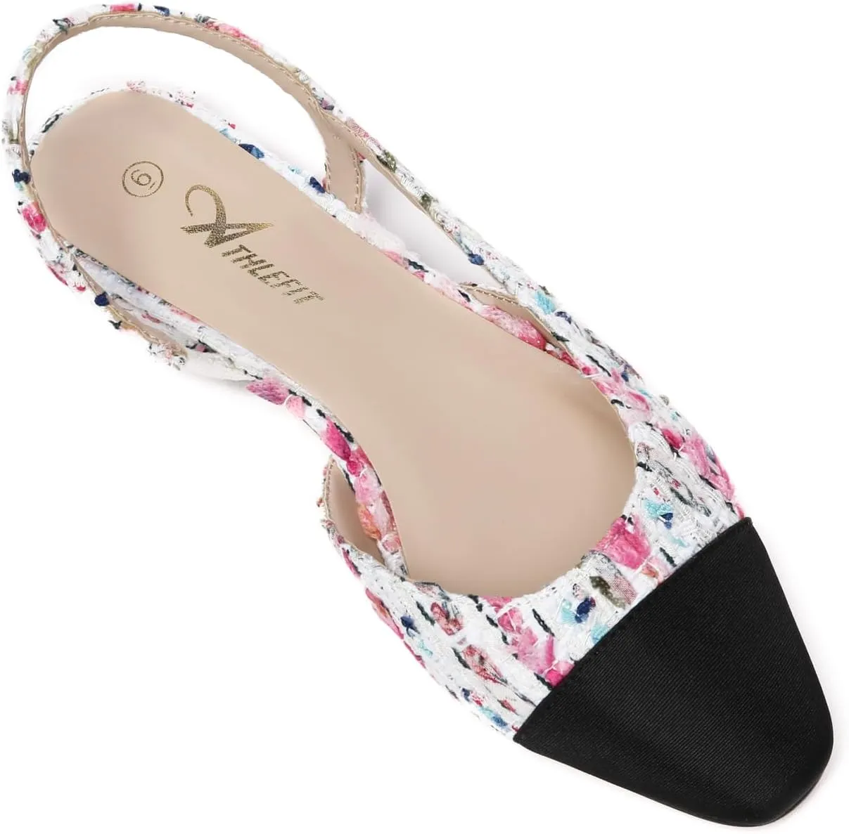 Athlefit Slingback Flats for Women Square Pointed Toe Two Toned Flats Wedding Pumps for Women