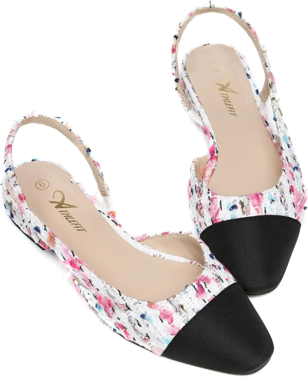 Athlefit Slingback Flats for Women Square Pointed Toe Two Toned Flats Wedding Pumps for Women