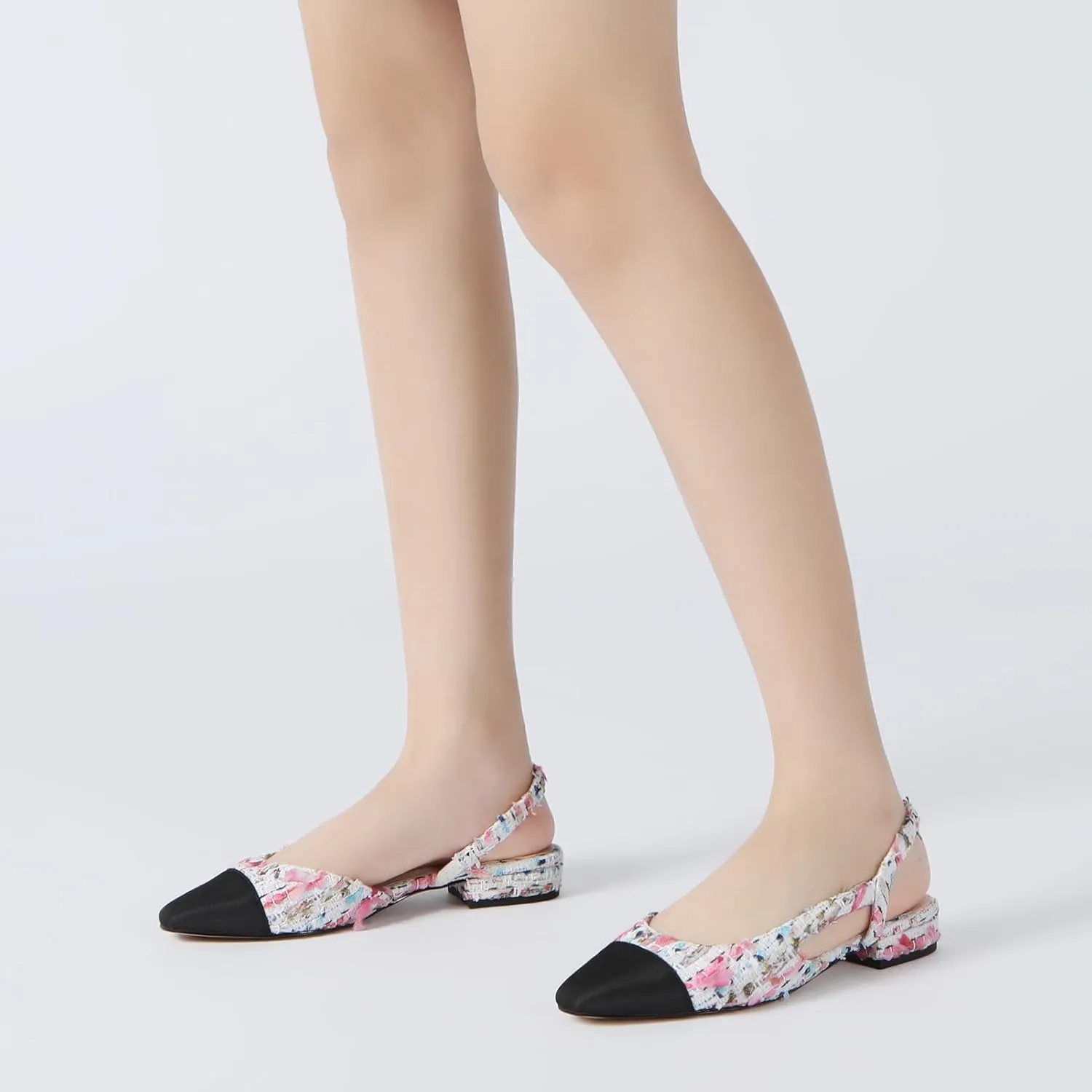 Athlefit Slingback Flats for Women Square Pointed Toe Two Toned Flats Wedding Pumps for Women