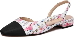 Athlefit Slingback Flats for Women Square Pointed Toe Two Toned Flats Wedding Pumps for Women