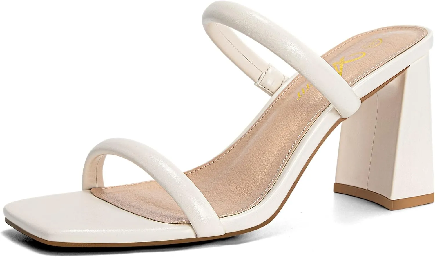 Athlefit Women's Square Open Toe Two Strap Heeled Sandals Slip On Block Chunky Heels Sandals