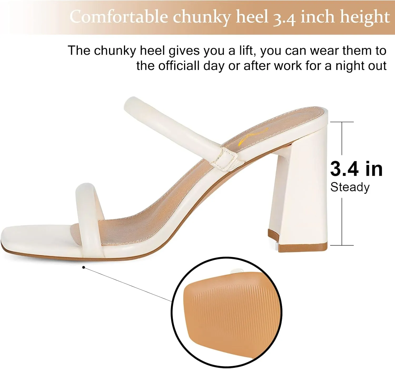 Athlefit Women's Square Open Toe Two Strap Heeled Sandals Slip On Block Chunky Heels Sandals