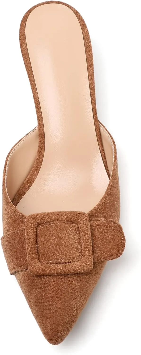 AUMOTE Women's Low Heel Mules Pointed Toe Kitten Heel Sandals Slip On Low Heeled Pump Solid Slippers for Dress Wedding Ladies Shoes 1.96 Inch