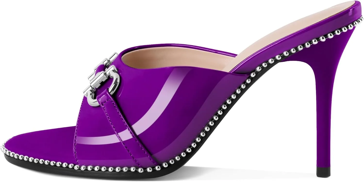 AUMOTED Peep Open Toe Sandals Women Stiletto High Heels Beaded Sandals Slip On Wedding Office Cute Basic Classic 3.1 Inches Summer Heels