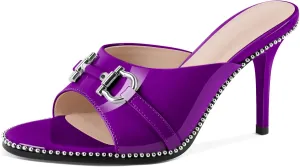 AUMOTED Peep Open Toe Sandals Women Stiletto High Heels Beaded Sandals Slip On Wedding Office Cute Basic Classic 3.1 Inches Summer Heels